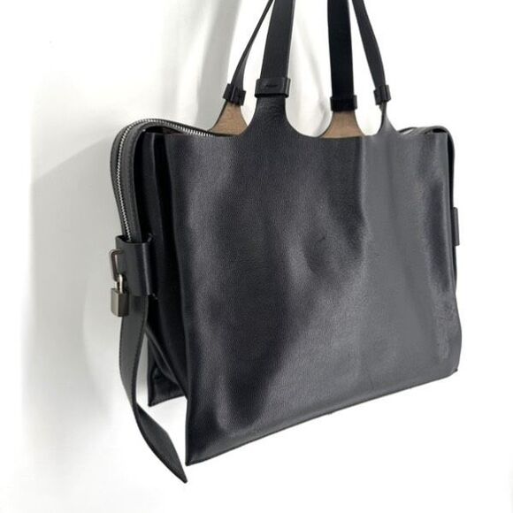 Lia Numa black leather handbag top handle bag satchel made in Italy - Picture 1 of 16